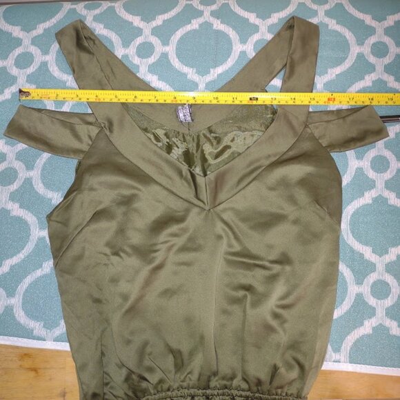 POOF COUTURE OLIVE GREEN SLEEVELESS DOUBLE STRAP OFF THE SHOULDER ELASTIC SIZE S - Picture 7 of 12